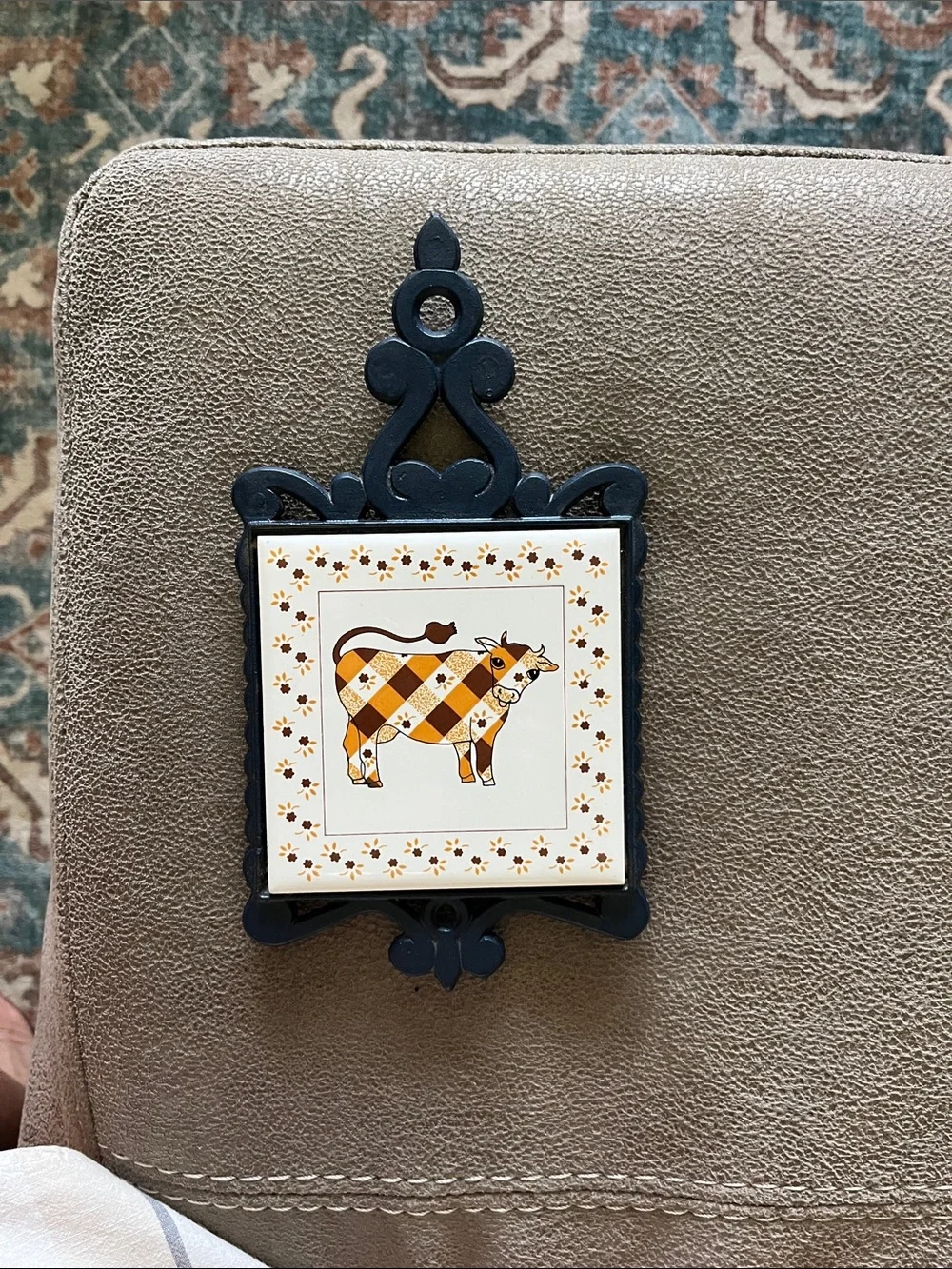 Yellow and Navy Cow Tile Wall Art - Classic Farmhouse Accent